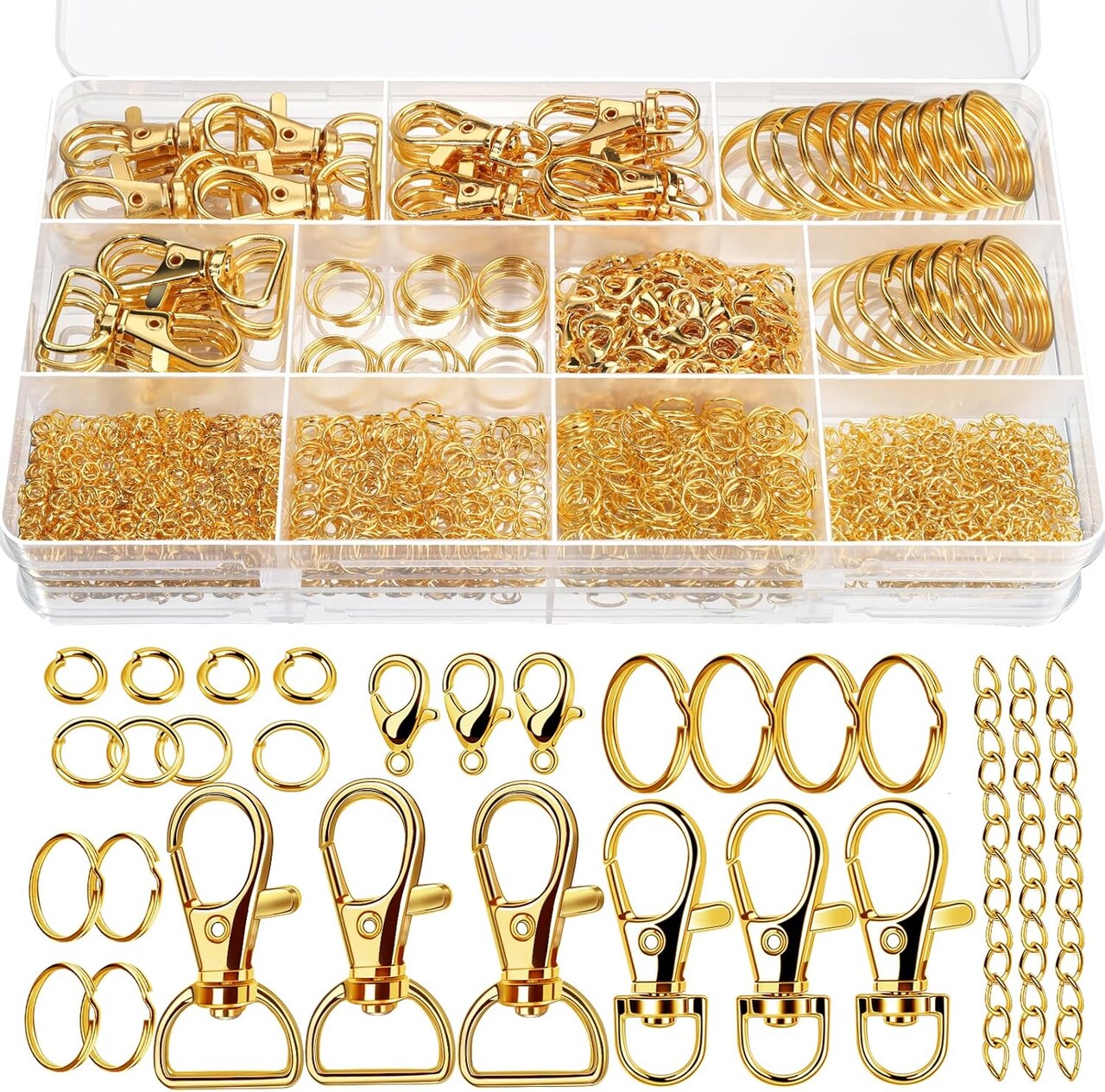 524-Piece Keychain Making Kit, Gold, Clips, Key Rings & Jump Rings